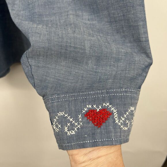 VTG 1970's Big Mac Womens Blue Embroidered Chambray Shirt God Bless America - Picture 4 of 10
